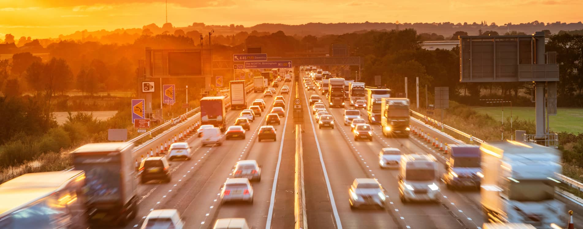 Overheard shot of cars driving on an English motorway.