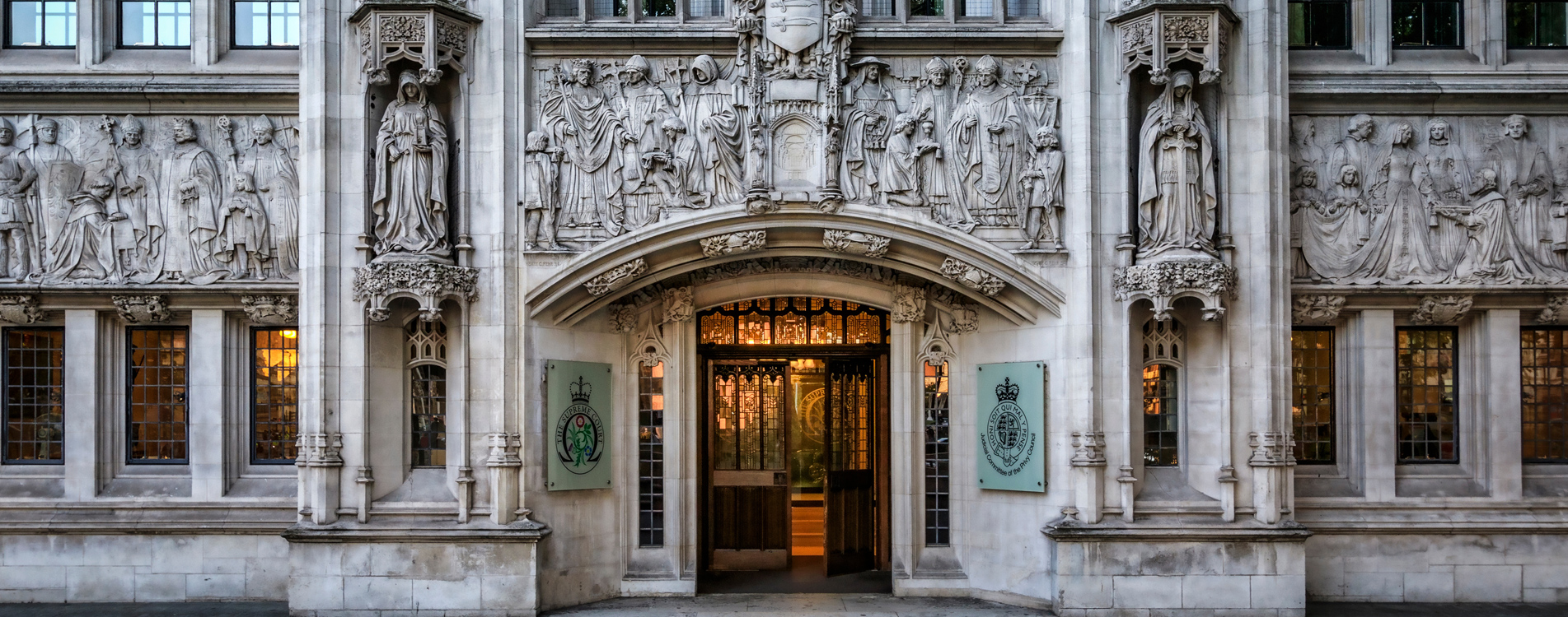 Outside the entrance to the UK's Supreme Court building.