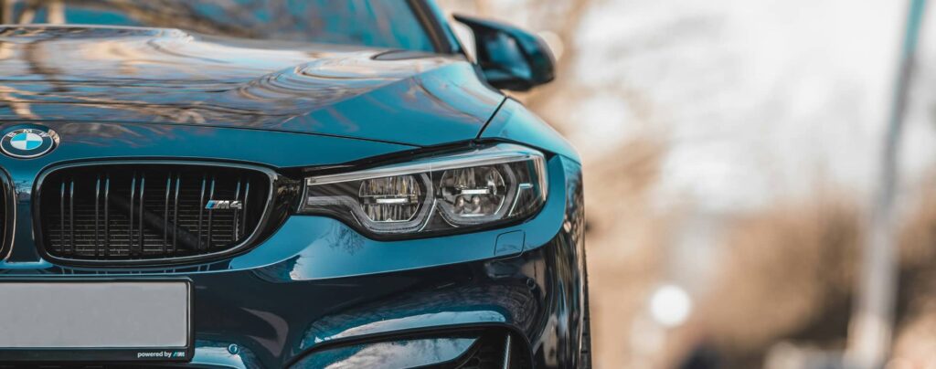 Shot of the front of a BMW car.